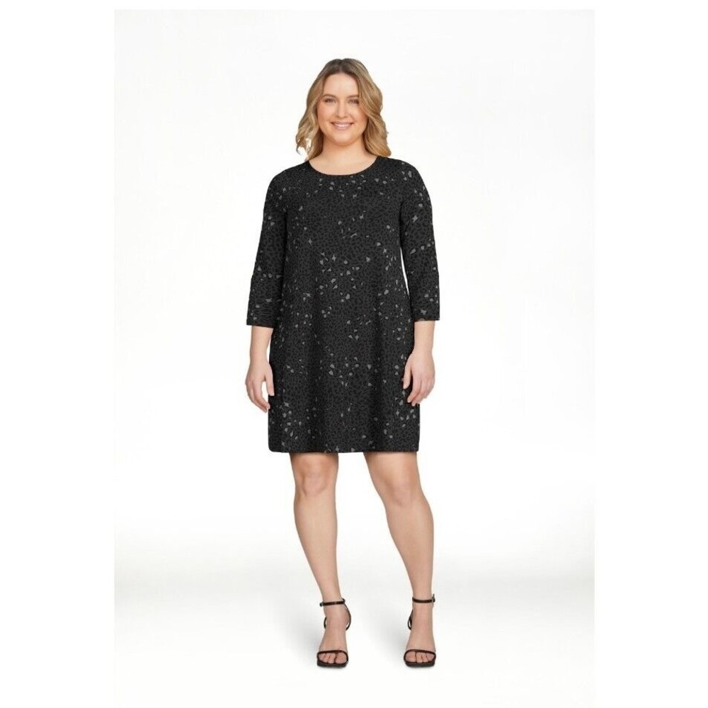 Time And Tru Swing Dress Size Large 3/4 Sleeve Round Neck Pockets Animal NEW